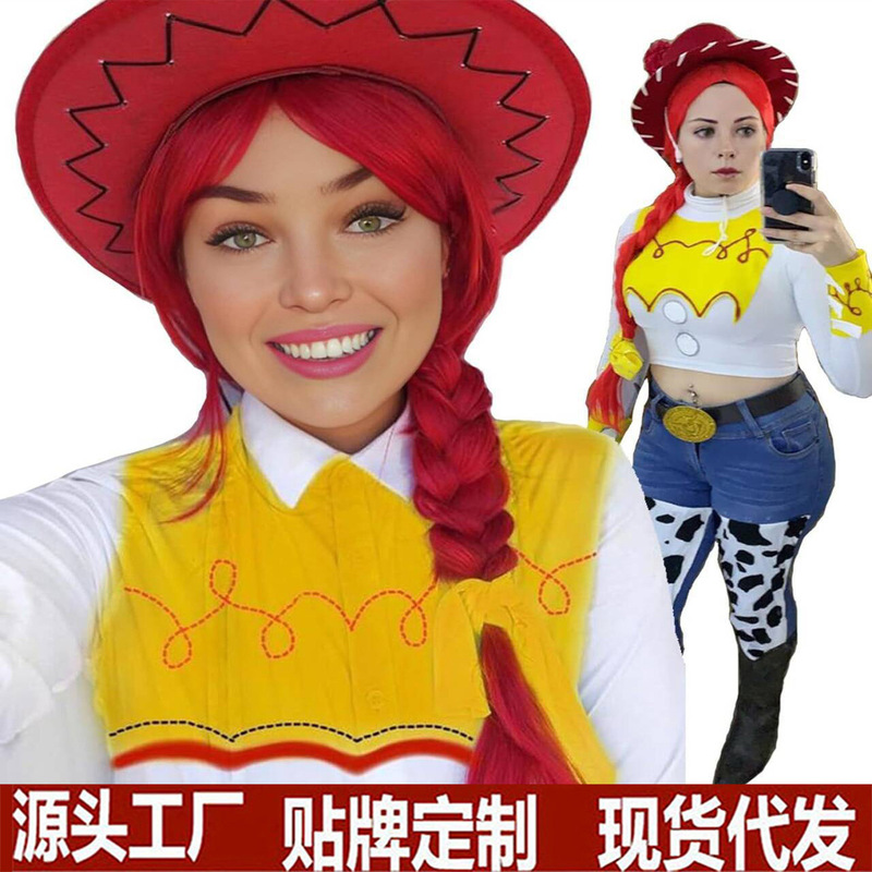 Halloween cosplay wig, anime style, Toy Story Jessie cosplay red braided hair