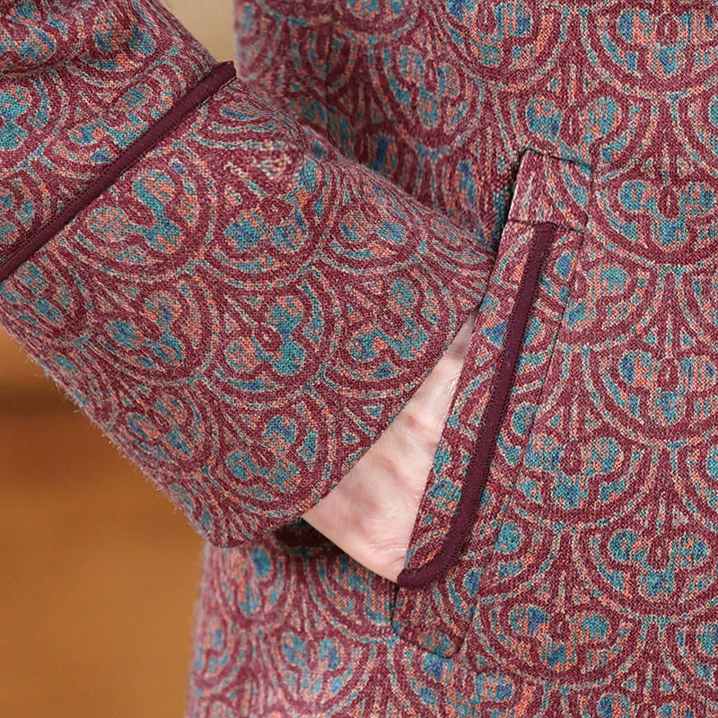 Spring Western-Style Short Fleece Coat for Mom, Warm Thick Jacket, Colors: Western Red or Blue