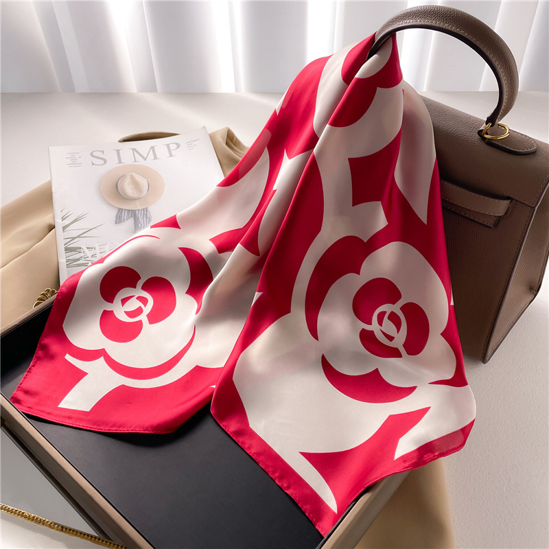 Pañuelo con estampado de camelia para mujer, bufanda decorativa_voghion.com