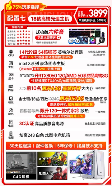 Package Seven Single Host [Design/Rendering] 14th generation i9 level/54 core strong core/64G/1.5TB