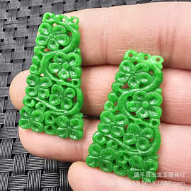 翡翠玉干青梅花玉石挂件祖母绿满绿梯形无事牌挂件项链坠玉牌玉坠