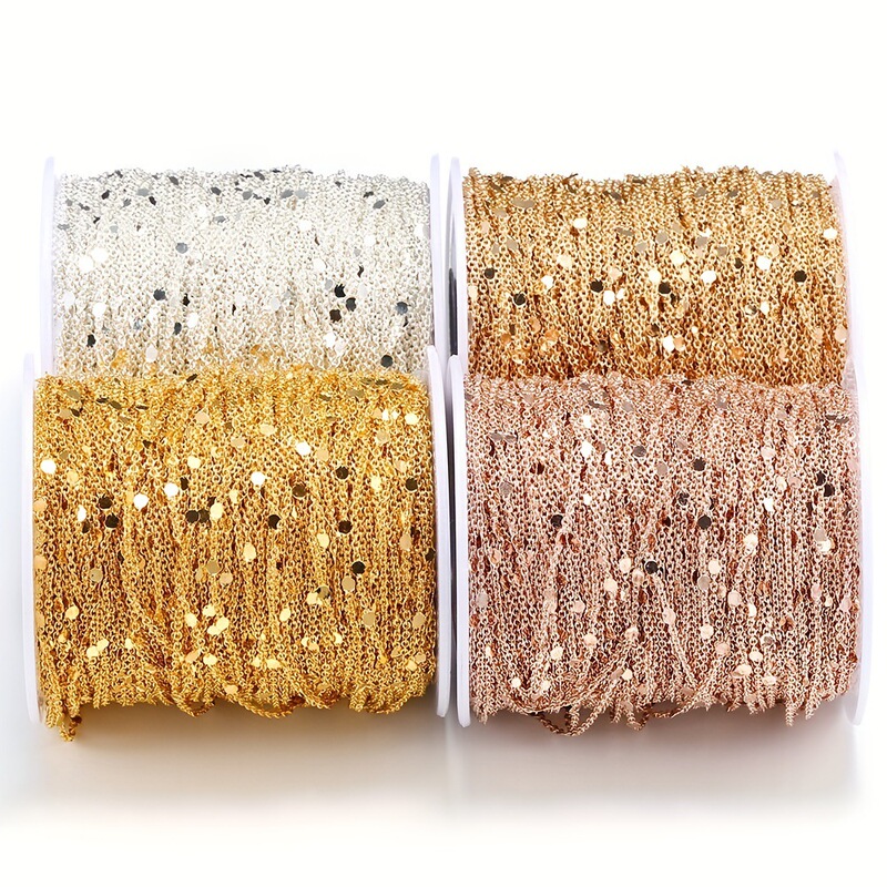 2Meters Sequins Chain Necklace Golden Silvery Chain Metal|undefined