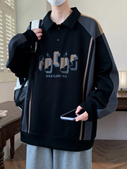 春秋季翻领卫衣男孩初中高中学生帅气POLO衫青少年大童打底衫上衣