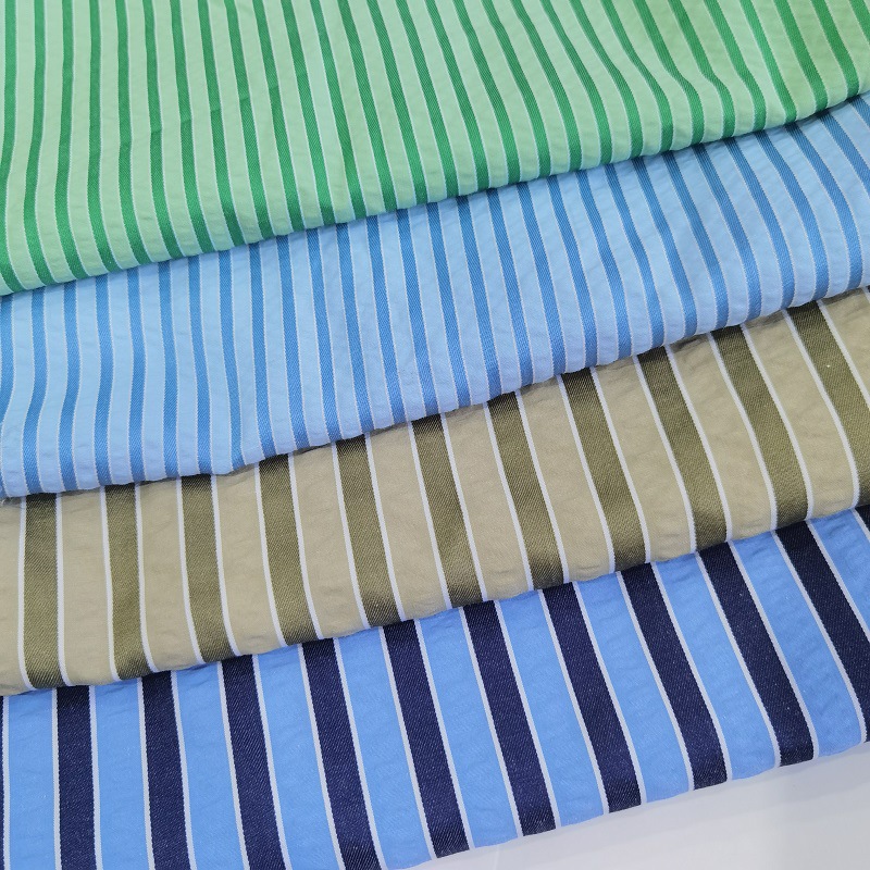 现货批发衬衫条子布料 泡泡条纹提花面料衬衫连衣裙西装条子面料