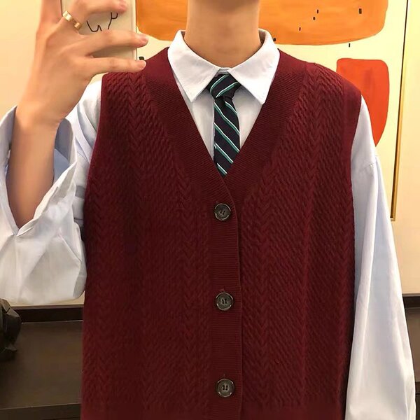 Retro Japanese burgundy cardigan