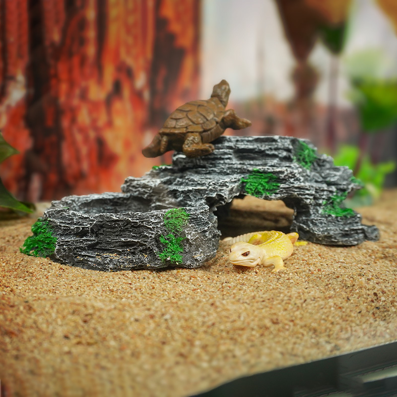 Tazón de alimentación de doble plataforma, plataforma de escalada de tortuga, plataforma de secado, cuenca de agua de tortuga de roca, plataforma flotante, villa de alimentación, paisaje