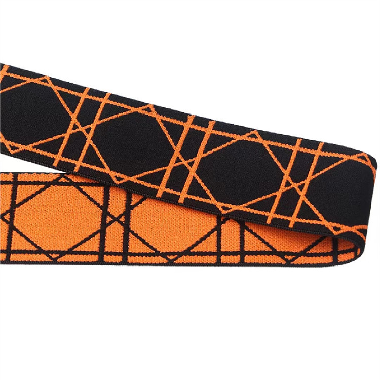 蓝面白底橡筋弹力带橙色底护腰贴肤牛筋带4厘米方格尼龙松紧带