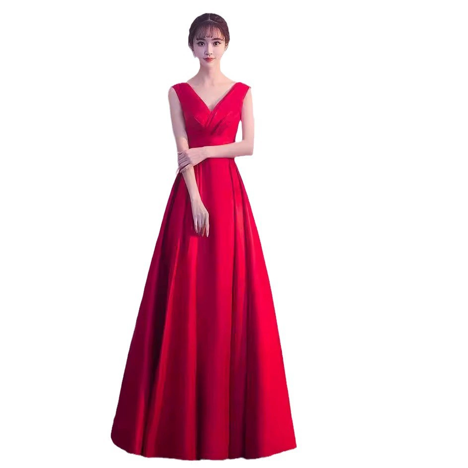 Red summer long evening dress for bride