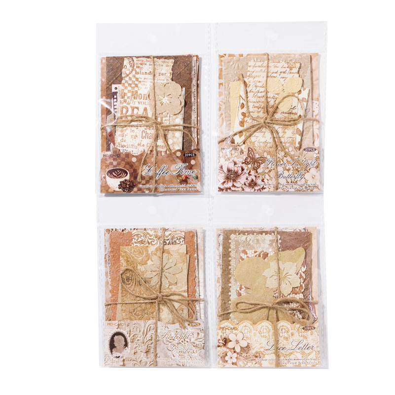 Bolso de material tipográfico Mo Mo, capítulo de pintura flotante, papel de material de collage decorativo en relieve en color café retro