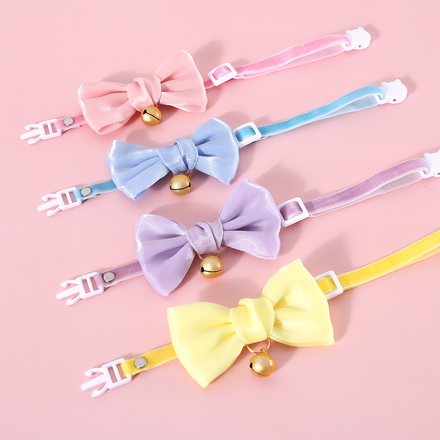 Mascotas gatos Teddy perros de terciopelo princesa colorida perlada arco anti-asfixia collar campanas de ensueño corbata cadena