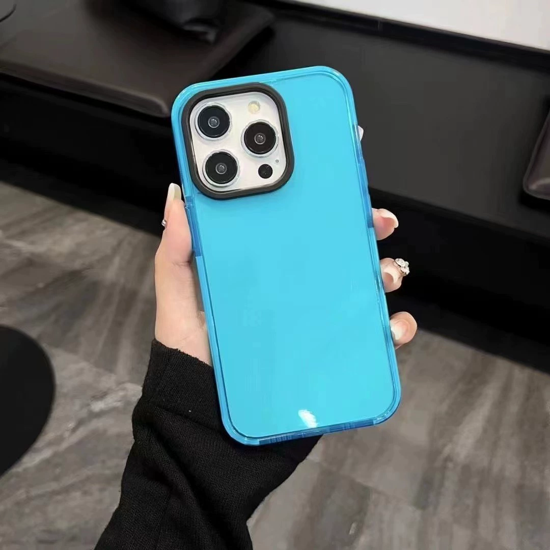 Чехол для телефона (совместим с Apple iPhone 17) прозрачный подушкообразный силикон с цветным ободком, защита камеры