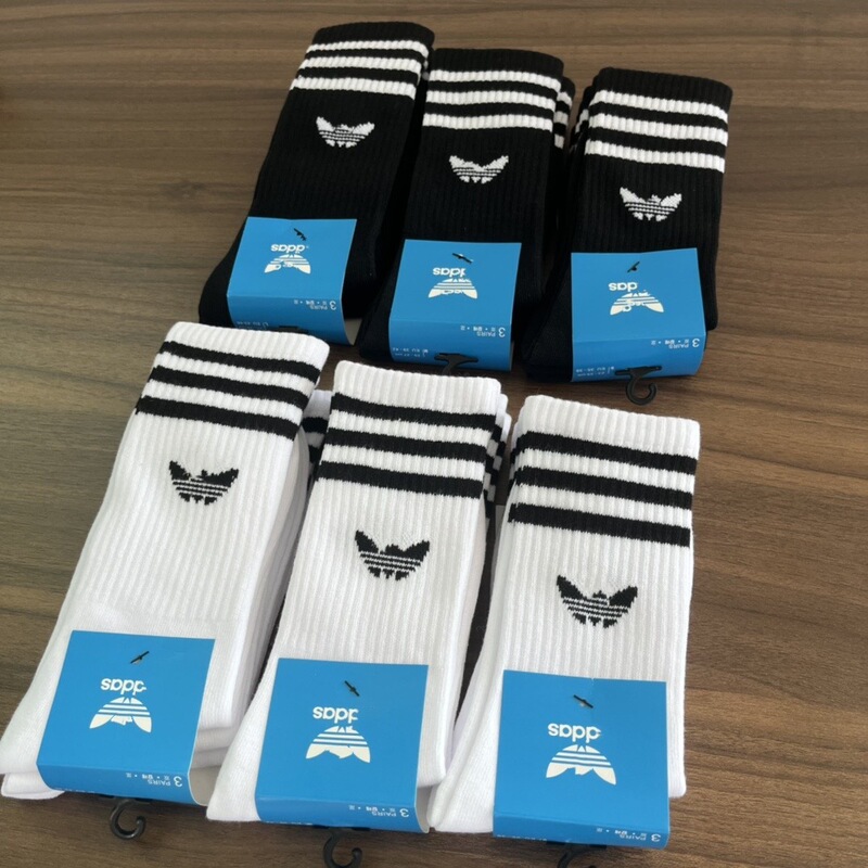 Suwan Adi Clover Socks Running Sports Long Running Socks Sweat-Absorbent Three Stripes Black and White Four Seasons Thin Style