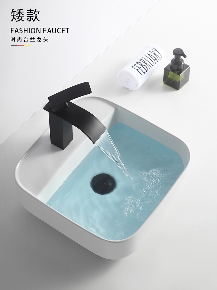 Black stainless steel washbasin, hot and cold water faucet, hotel bathroom washbasin, bathroom cabinet, square waterfall faucet undefined