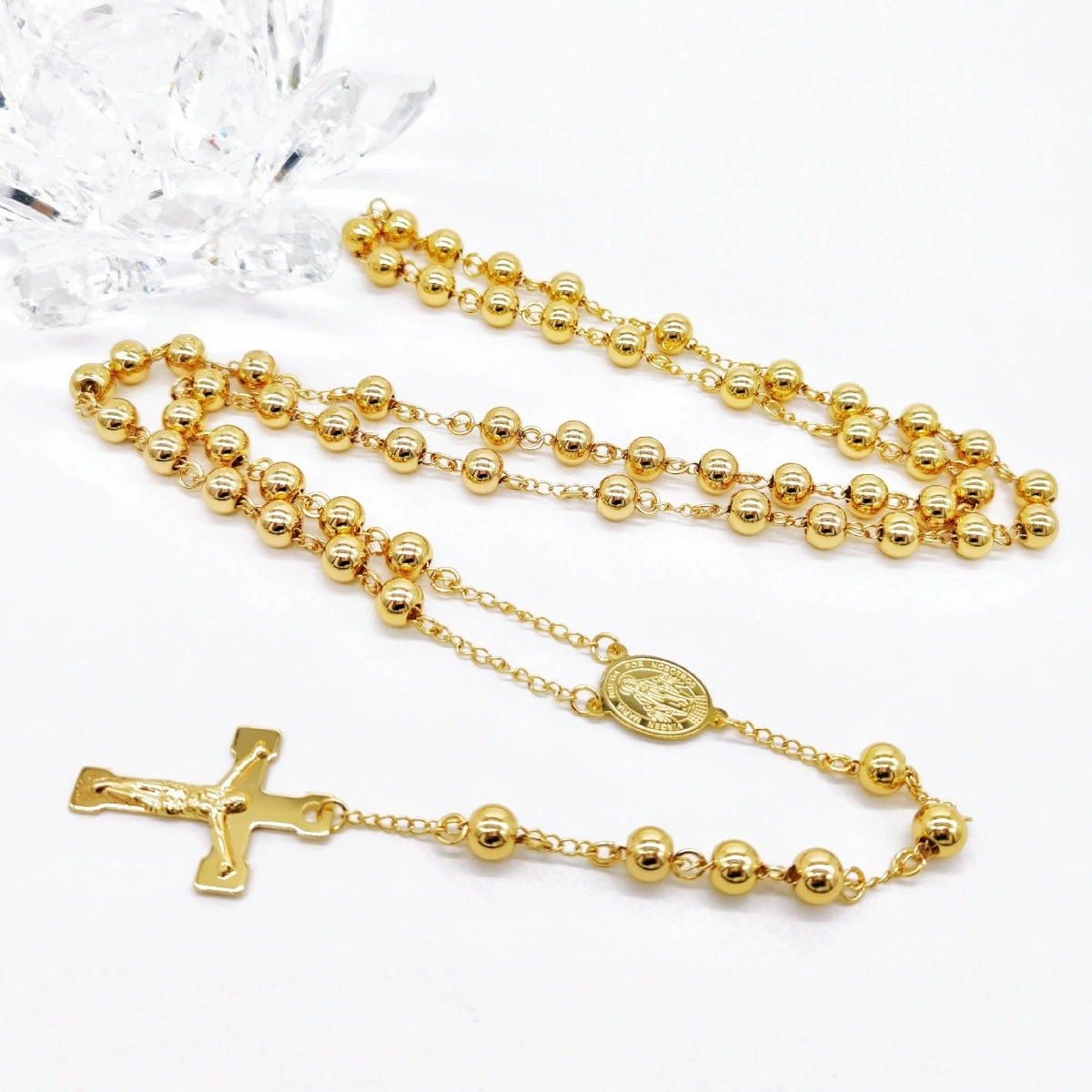 Золотое ожерелье-свитер диаметром 8 мм. Ожерелье из бисера из нержавеющей стали с отверстием. Ожерелье на ключице.