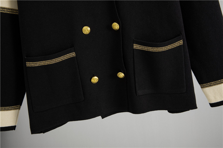 GraceChic Elegant Suit Collar For Women 2025 Spring And Autumn New Color Block Double-Breasted Knitted Top Wide-Leg Pants_voghion.com