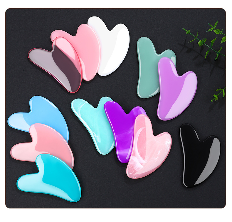 Resin Acrylic Gua Sha Facial Massage Board Heart Shape Rose Pink Guasha Tool for Face Body Meridian Care details