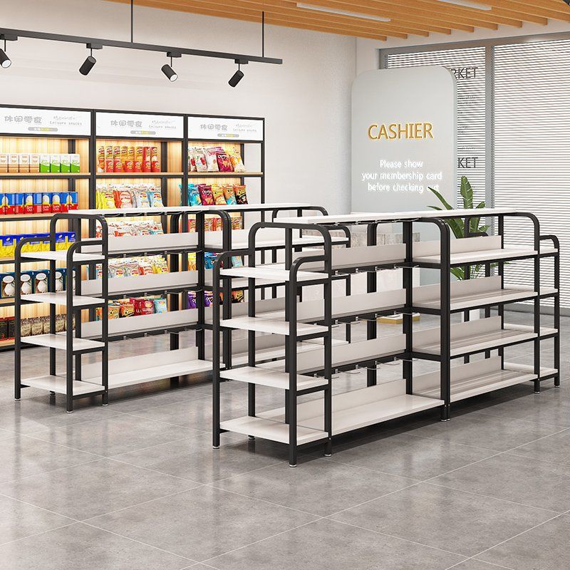 Estante de supermercado estante de exhibición tienda de conveniencia tienda de venta pequeña tienda doble cara gancho multicapa estante de bocadillos gabinete de isla media