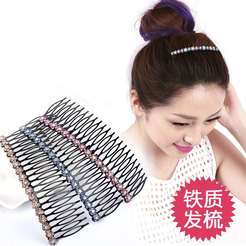Crystal hair comb bangs comb inverted insert comb hair clip back head broken hair organizer South Korea hair accessories adult hairpin wholesale