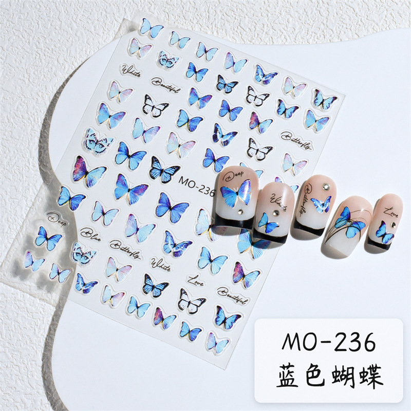 Pegatinas de uñas en relieve de mariposa de taro explosiva Pegatinas de uñas de mariposa azul puro 5D calcomanías de uñas tridimensionales