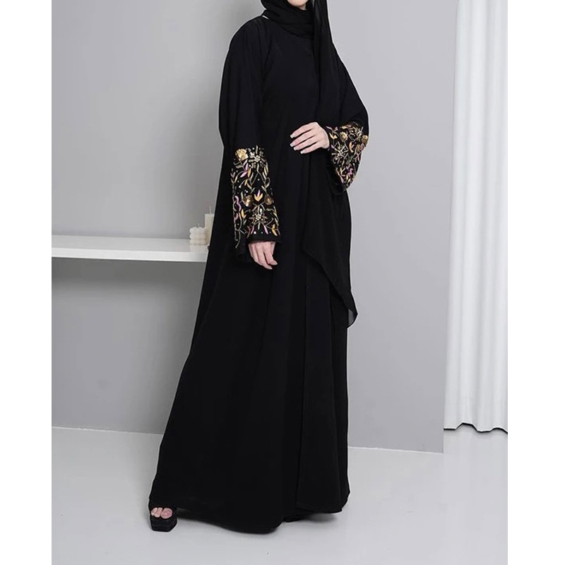 F415 Foreign Trade Middle East Dubai Women's Clothing Embroidered Floral Elegant Cardigan Loose Robe In Stock_ecoleips.com