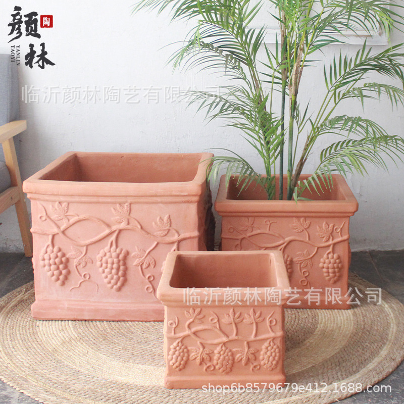 Square Red Pottery Pot Square Pot Vegetable Pot Flower Pot Flower Pot Flower Box Planting Box Pottery Pot Export Pot Coarse Pottery Flower Trough Landscape Pot