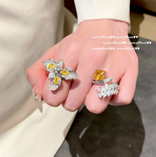 Twilight yellow wheat ear gemstone ring vintage 18K gold plated cicada canary tourmaline zircon ring