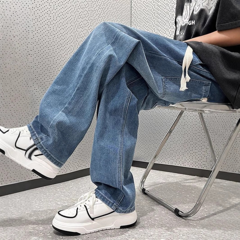 Trendy Brand Men's Jeans 2025 Spring New Loose Straight Pants with Stylish Waist American Style High Street Casual Trousers