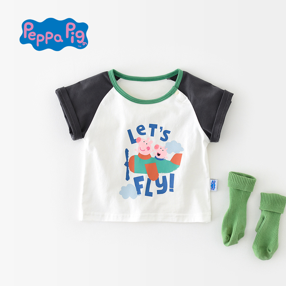 小猪佩奇夏季新款婴儿衣服男女宝宝卡通印花短袖夏装1-3岁儿童T恤