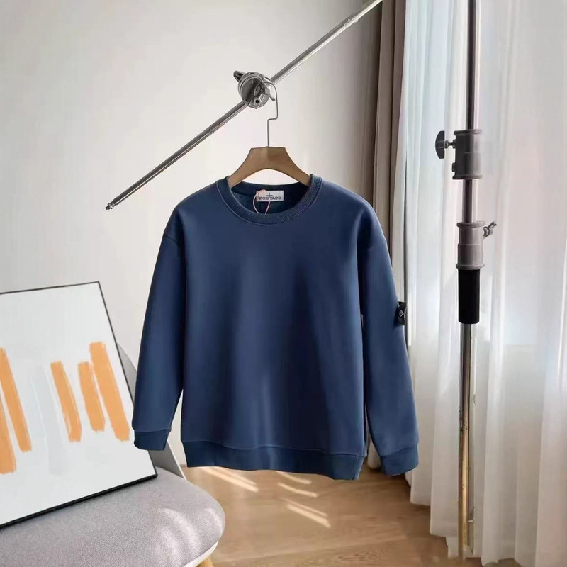 Cross-Border Men's Clothing Shitou Stone House Round-Neck Badge Sweatshirt Long-Sleeve Solid Color Ghost Compass Patch Shirt Base Layer