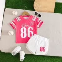 Children's clothing для девочек спортивный стиль набор 86 с принтом розовая футболка с короткими рукавами белые брюки