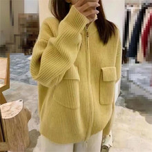 韓國東大門2021冬季新款立領毛衣女裝雙拉鏈時尚加厚針衫織外套潮