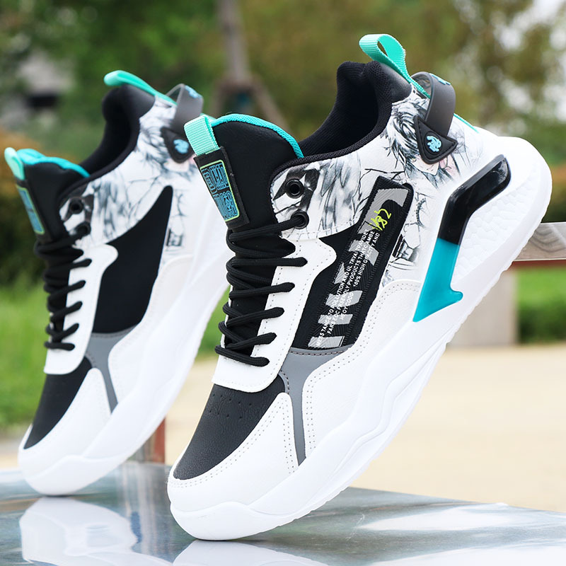 男鞋高帮板鞋2025春秋季新皮面防水韩版百搭软底学生运动潮鞋