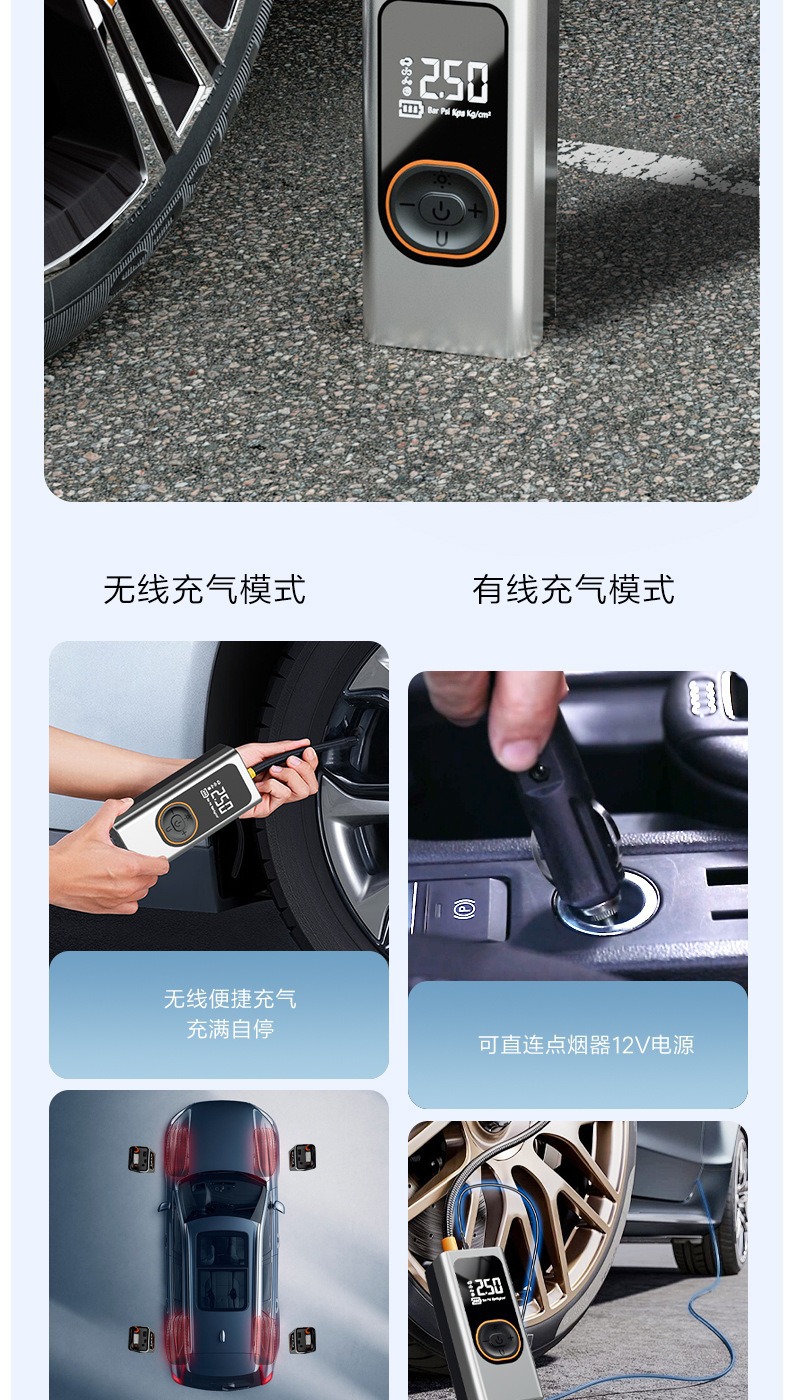 Cross-Border Wireless Portable Car Air Pump, High-Pressure Inflator for Rapid Inflation of Electric Car Tires