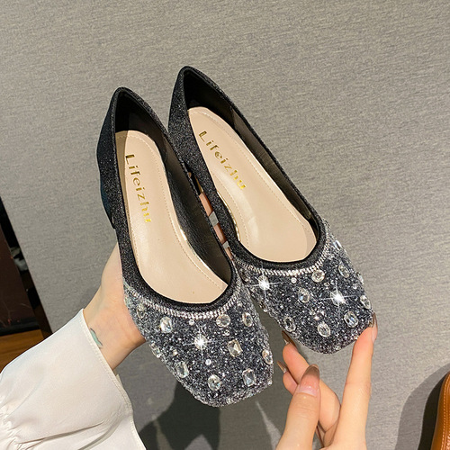 French evening shoes high heels with thick and medium soles women's 2024 new spring and autumn large size women's shoes 41-43