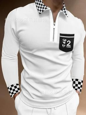Tendencias de la moda europea y americana primavera y otoño hombres urbanos 3D cremallera de manga larga POLO soporte para pedir logo