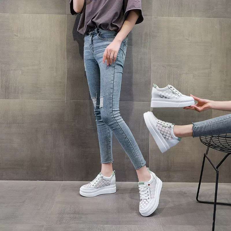 Summer high sandals, white shoes, leather universal breathable footwear platform, 2022