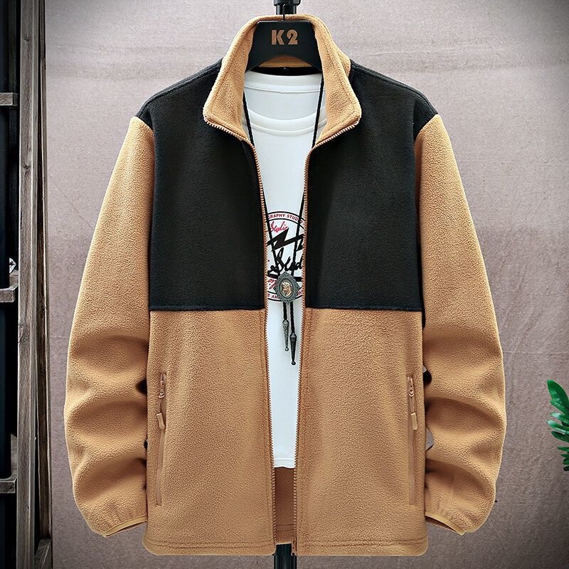 Men's spring, autumn, and winter fleece-lined warm stand-up collar cardigan sweatshirt, plus-size windbreaker, loose-fitting casual jacket Men's spring, autumn, and winter fleece-lined warm stand-up collar cardigan sweatshirt, plus-size windbreaker, loose-fitting casual jacket