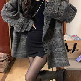 短款呢子大衣女新款秋冬季格子毛呢外套新品感加厚西装图片色