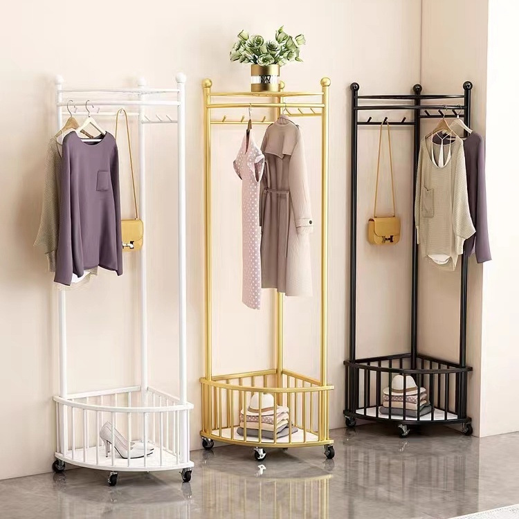 Corner Floor-Standing Coat Rack for Home Bedroom Corner Clothes Rack Simple Wall Storage Artifact Corner Clothes Drying Rack
