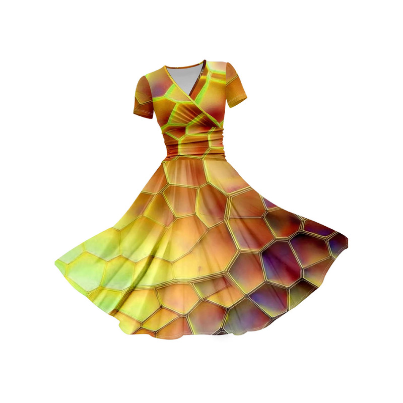 2025 Cross-Border Summer Loose Style New Simple Short-Sleeve High-Waisted Long Dress V-Neck Elegant and Fashionable 2025 Cross-Border Summer Loose Style New Simple Short-Sleeve High-Waisted Long Dress V-Neck Elegant and Fashionable
