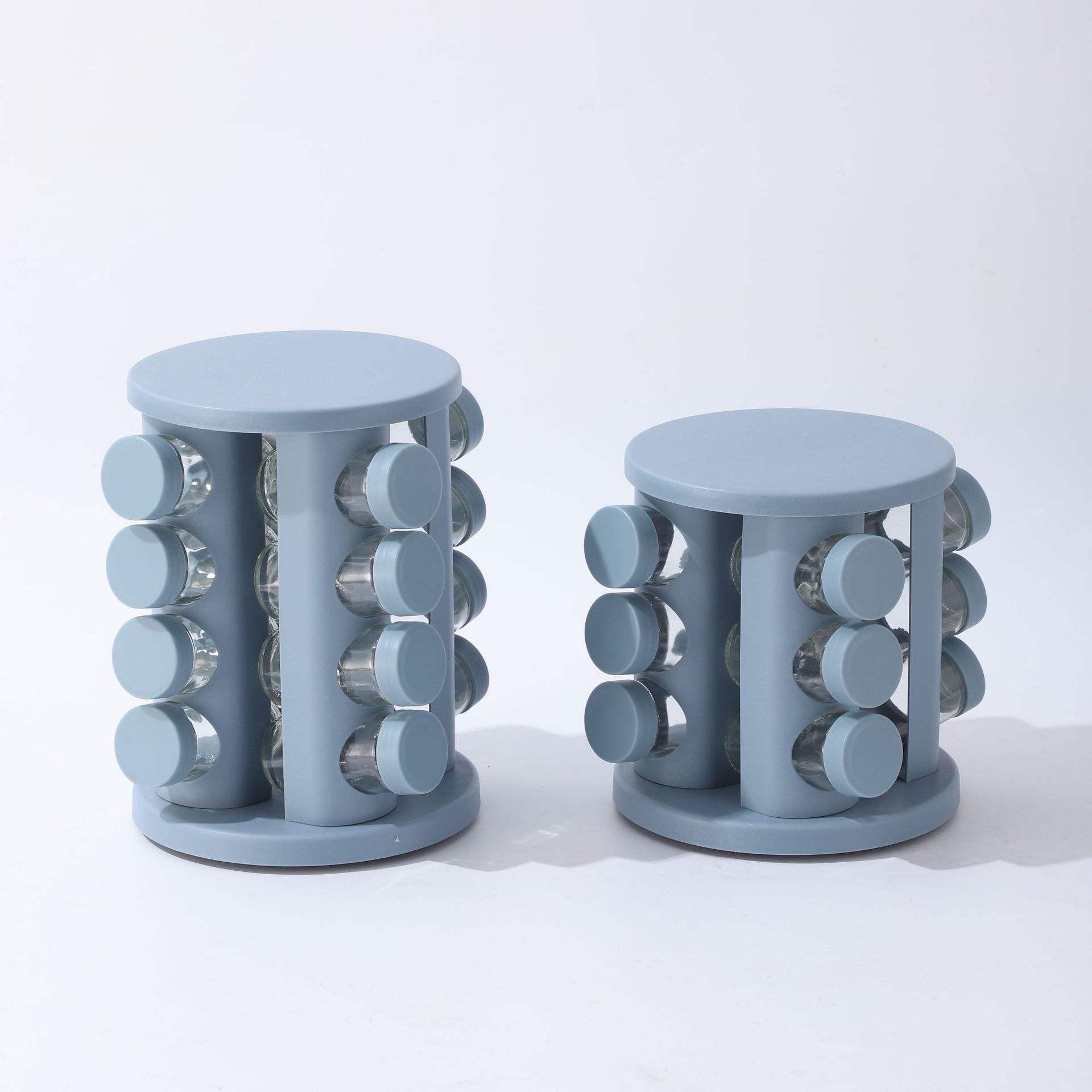 Estante de condimento giratorio de acero inoxidable Estante de condimento dorado de cocina para el hogar Estante de almacenamiento de tanque de condimento de especias de vidrio