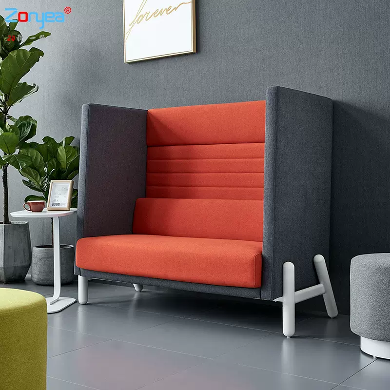 现代简约高背卡座包围式私密商务洽谈接待沙发转角组合带屏风沙发