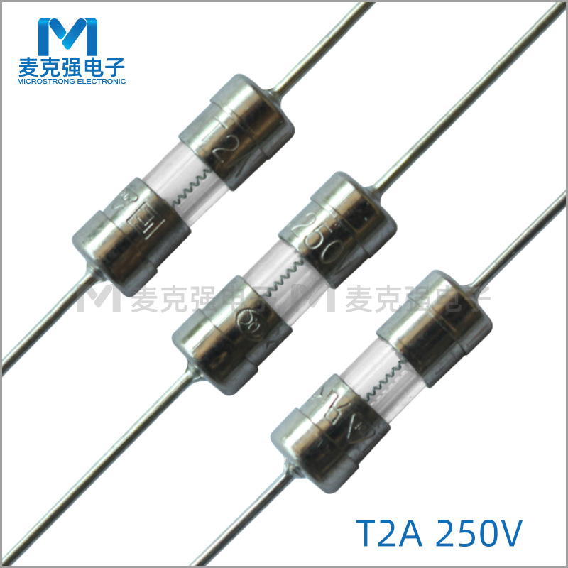 双帽玻璃保险丝3.6*10mm慢断T2A/250V带引线玻璃管电流保险管3*10