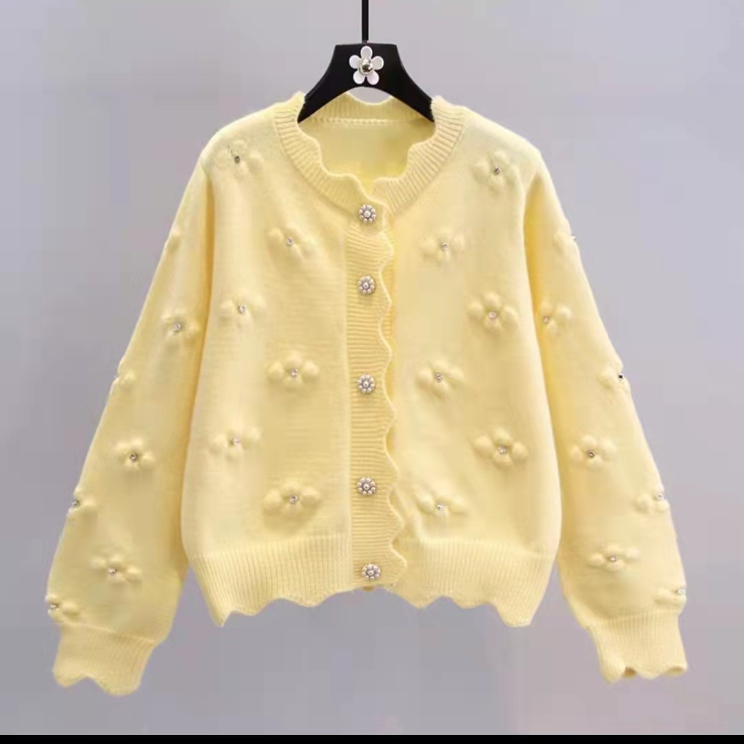 Beaded small Flower sweater coat for women 2023 autumn and winter New Japanese college style western style age-reducing knitted cardigan for women