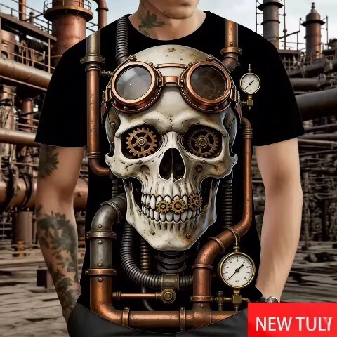 Summer Men's 3D Printed Skull Pattern T-Shirt Men's Short Sleeve Round Neck Oversized T-Shirt Streetwear