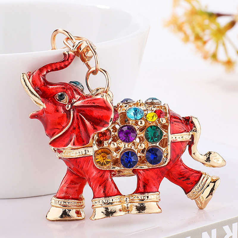 Cross-Border Rhinestone-Encrusted Elephant Keychain, Cartoon Cute 3D Baby Elephant Animal Keychain, Fashionable Creative Bag Pendant