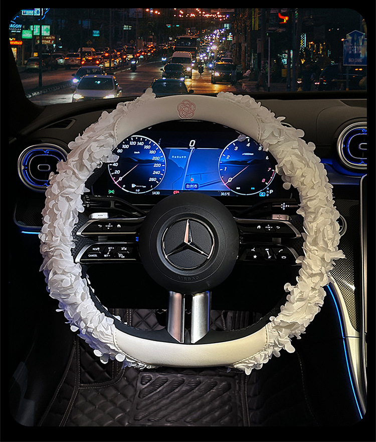2025 Goddess Exclusive Car Steering Wheel Cover Lace Petal Light Luxury Chanel Style Decorative Cover Round D Shape
