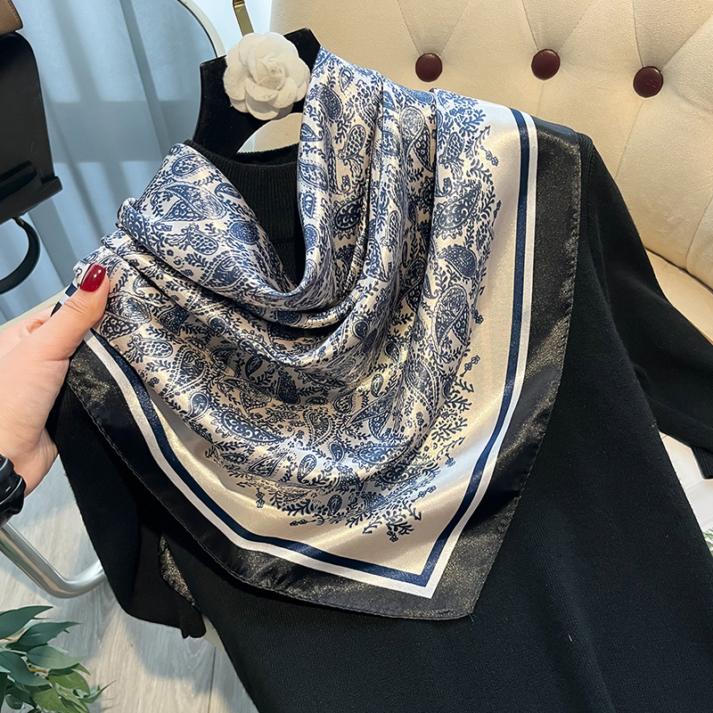 Summer Season Women's Elegant Plant Satin Silk Scarf