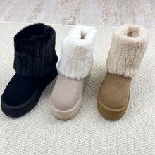 中筒雪地靴女2024年冬季新款真皮棉靴厚底高靴加厚绒跨进外贸