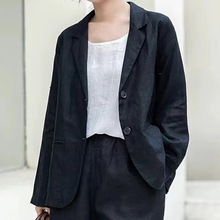 复古亚麻小西装女气质百搭2025春秋新款长袖棉麻宽松休闲西服外套